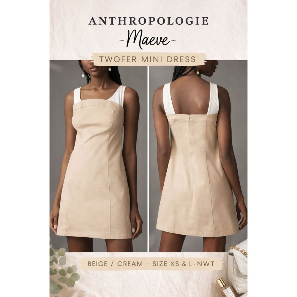 Anthropologie Maeve Twofer Mini Dress Beige Cream Sleeveless NWT XS